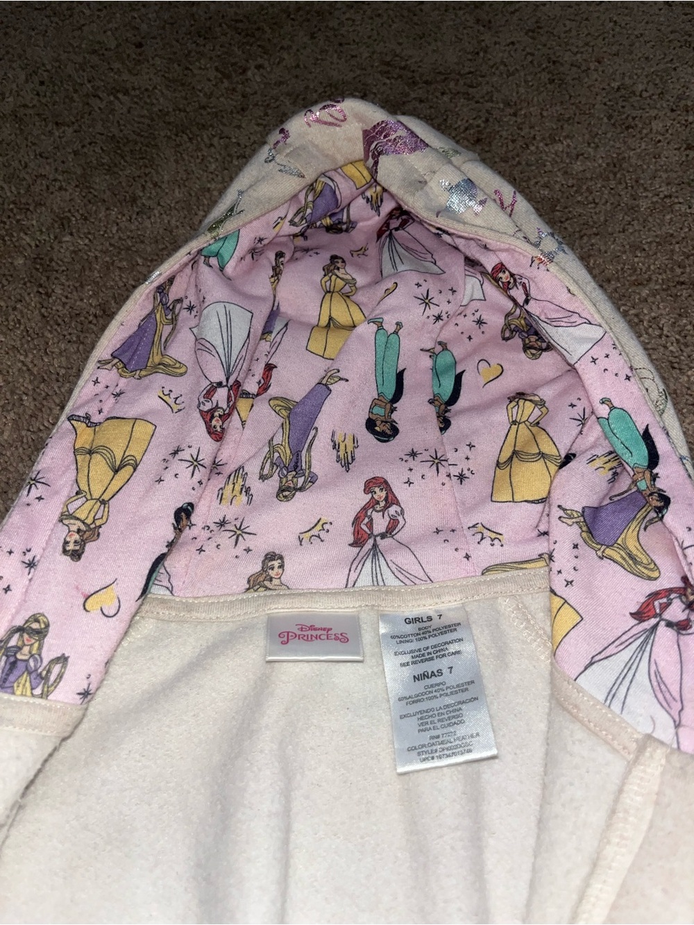 Disney Princess Pink Hooded Raincoat with Multicolor Princess Prints